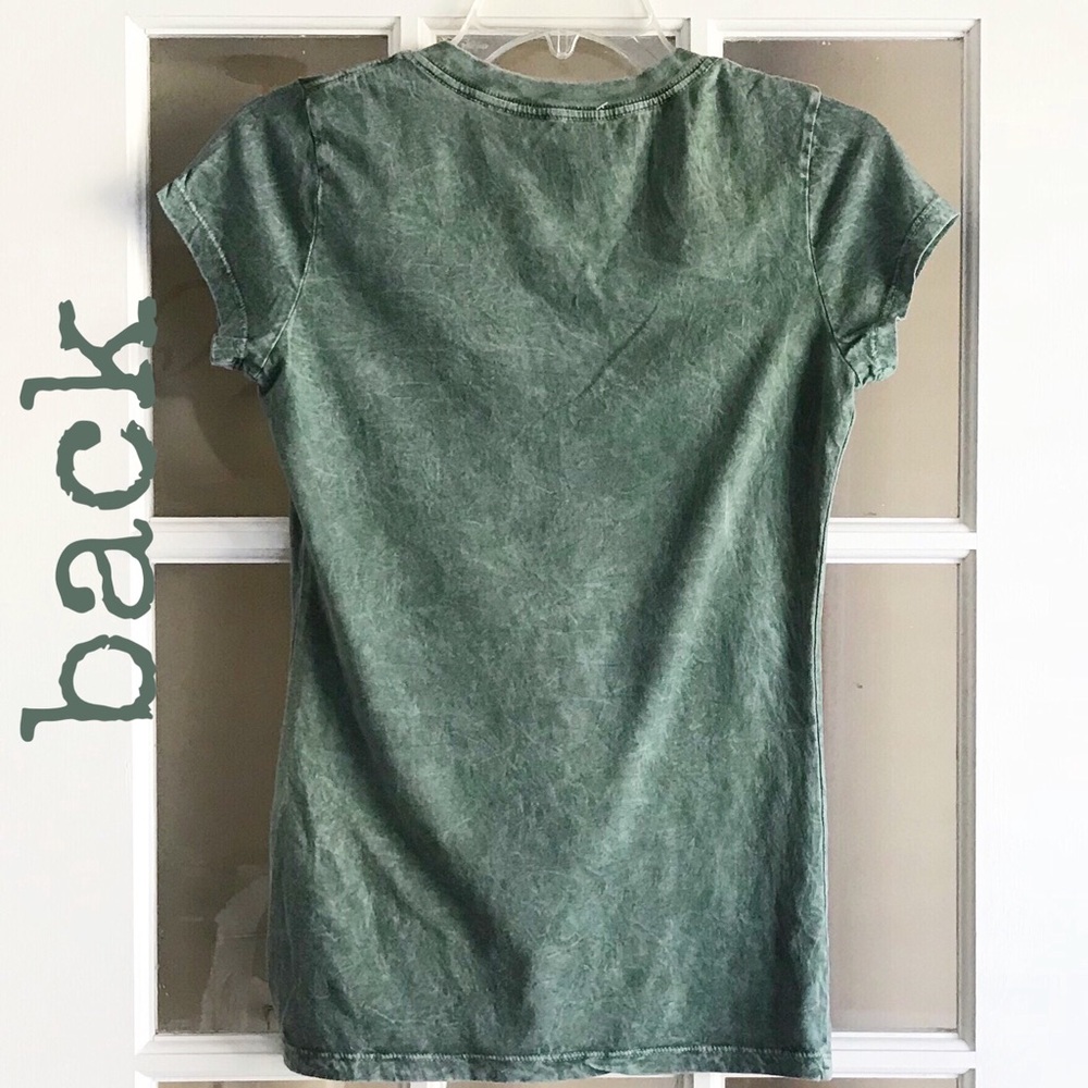 Mineral Washed V-Neck T-shirt - Olive Green - Picture 2 of 4